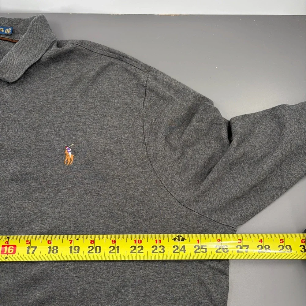 Polo Ralph Lauren Men's Gray 2XL Polo Long Sleeved Flesh Pony‎ Pima Soft Touch